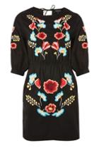 Topshop Embroidered Blouson Sleeve Shift Dress