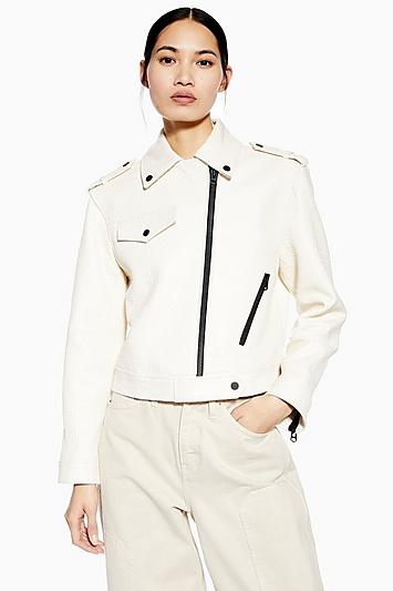 Topshop *white Leather Biker Jacket By Boutique
