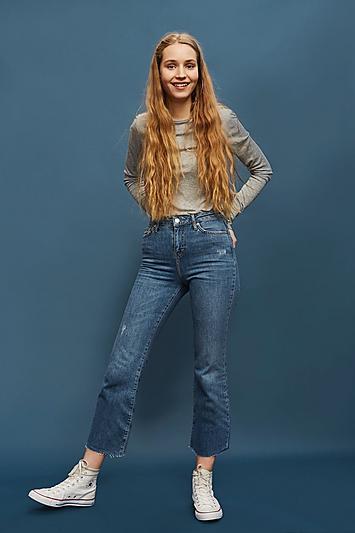 Topshop Mid Blue Dree Cropped Kick Flare Jeans