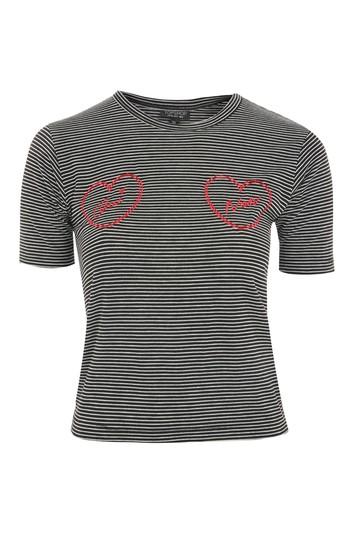 Topshop 'oui Non' Slogan Short Sleeve Striped T-shirt