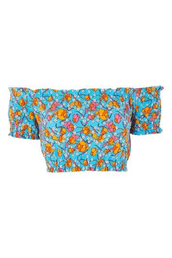 Topshop Floral Print Gypsy Shirred Crop Top