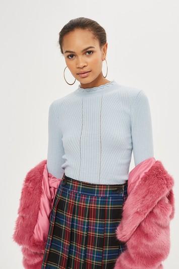 Topshop Blue Frill Neck Sweater
