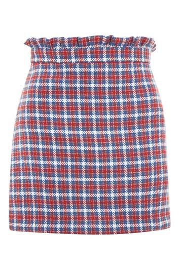 Topshop Petite Checked Frill Waist Mini Skirt