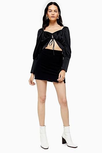 Topshop Tall Black Ribbed Mini Skirt