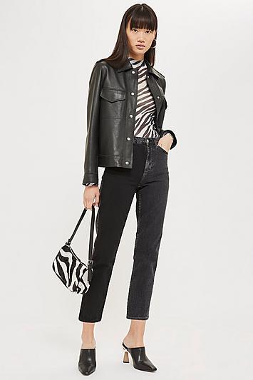Topshop Washed Black Colour Block Straight Jeans
