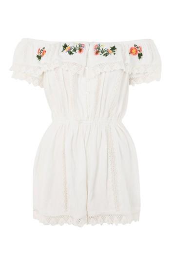 Topshop Petite Embroidered Broderie Playsuit