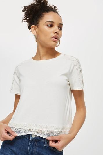 Topshop Lace Trim T-shirt