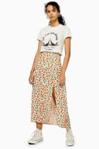 Topshop Cream Double Split Floral Midi Skirt