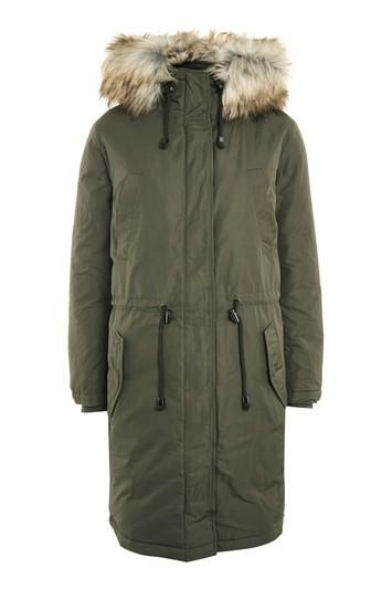 Topshop Hooded Long Khaki Parka