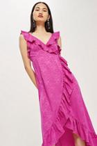 Topshop Jacquard Ruffle Wrap Midi Dress