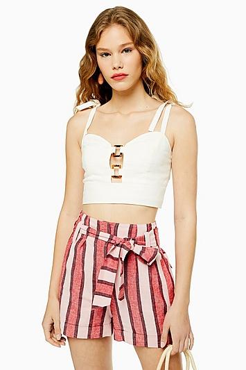 Topshop Red Stripe Linen Blend Shorts