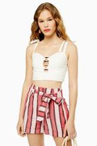 Topshop Red Stripe Linen Blend Shorts