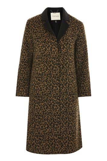 Topshop Buttoned Seam Leopard Print Coat