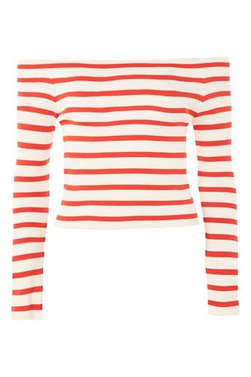 Topshop Stripe Bardot Split Sleeve Knitted Top