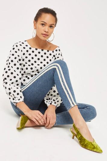 Topshop Petite Mid Blue Side Stripe Jeans