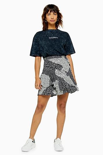 Topshop Black And White Spot Flippy Mini Skirt