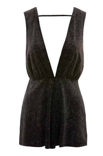Topshop Sparkle Velvet Plunge Playsuit