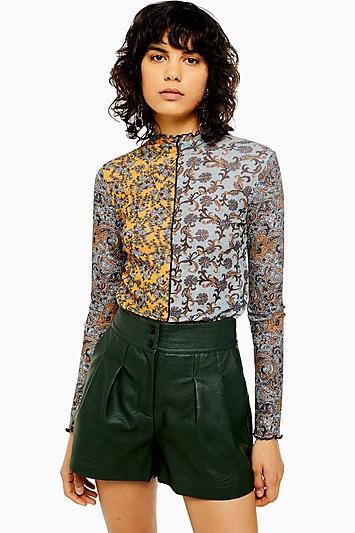 Topshop Spliced Paisley Mesh Top