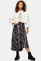 Topshop Grey And Pink Warped Print Pleat Midi Skirt