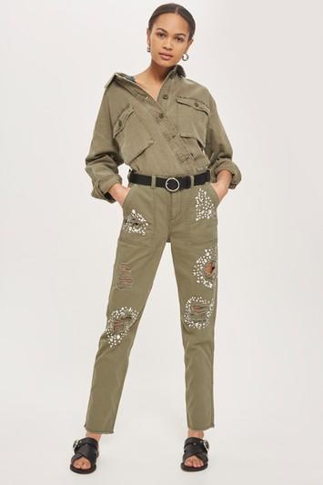 Topshop Embellished Utility Trousers