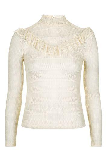 Topshop Chevron Plisse Ruffle Top