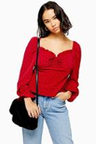 Topshop Petite Palermo Red Heart Print Long Sleeve Blouse