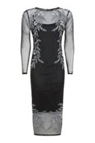Topshop Long Sleeve Rose Embroidered Midi Dress