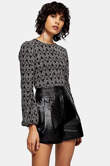 Topshop Metallic Thread Zig Zag Balloon Sleeve Top