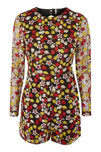 Topshop Embroidered Open Back Playsuit