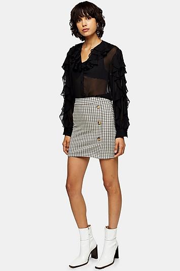 Topshop Multi Check Jersey Button Mini Skirt