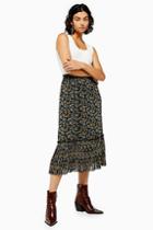Topshop Paisley Tiered Pleat Midi Skirt