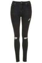 Topshop Moto Washed Black Ripped Jamie Jeans
