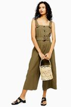 Topshop Linen Blend Button Pinafore Jumpsuit