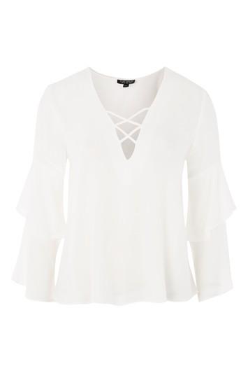 Topshop Lattice Front Double Sleeve Top
