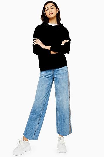 Topshop Mid Blue Side Stripe Crop Jeans