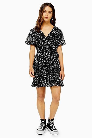 Topshop Petite Ditsy Ruffle Mini Tea Dress