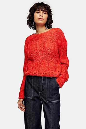 Topshop Mint Knitted Petal Gauzy Sweater