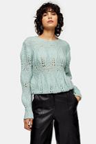 Topshop Mint Knitted Petal Gauzy Sweater