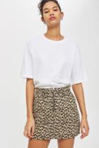 Topshop Petite Half Zip Leopard Skirt