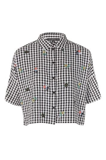 Topshop Petite Gingham Embroidered Shirt