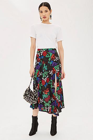 Topshop Raven Floral Midi Skirt