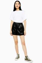 Topshop *black Leather Runner Shorts By Boutique