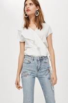 Topshop Petite Floral Embroidered Straight Jeans