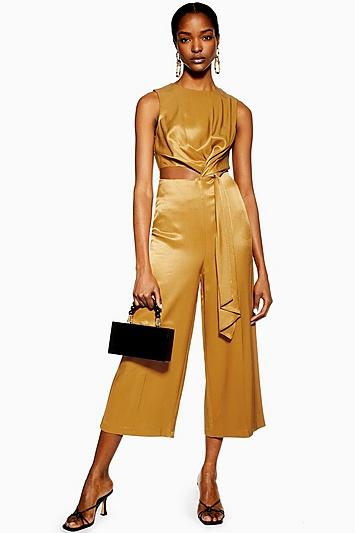 Topshop Bronze Satin Twill Jumpsuit