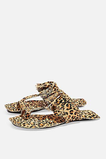 Topshop Fleur Fringed Leopard Print Sandals