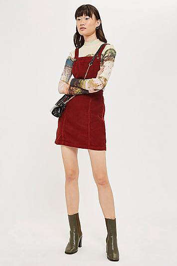 Topshop Horn Button Corduroy Pinafore Dress