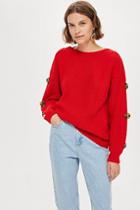 Topshop Red Button Sleeve Jumper