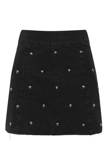 Topshop Moto Studded A-line Denim Skirt