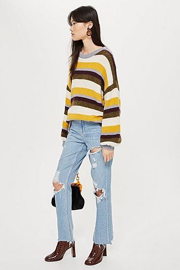 Topshop Petite Black Raw Hem Ripped Straight Jeans