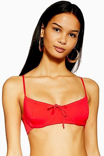 Topshop Red Tie Detail Cami Bikini Top